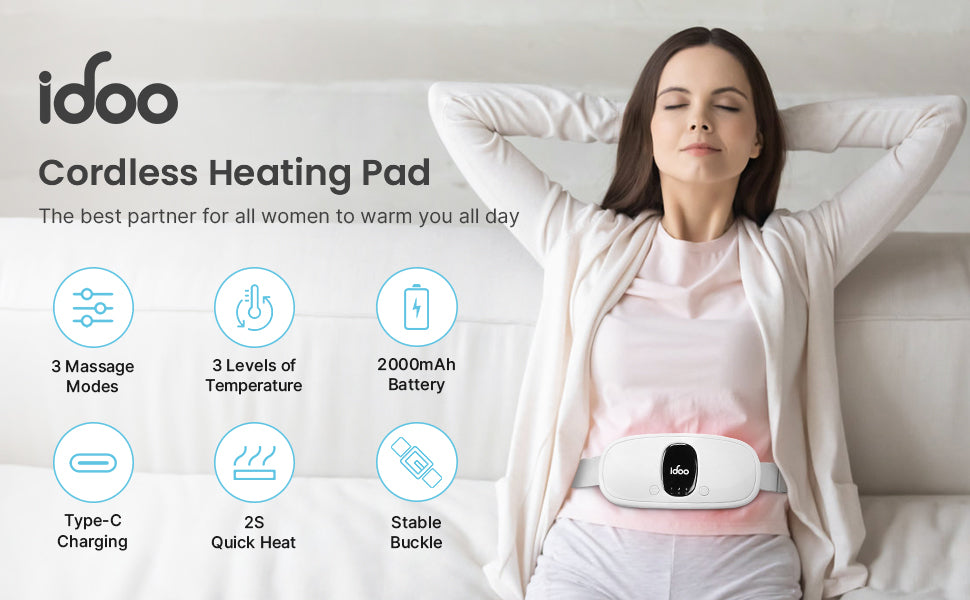 iDOO Portable Heating Pads for Cramps White - _wf_cus Best Seller cramps_CA heating pad by idoo