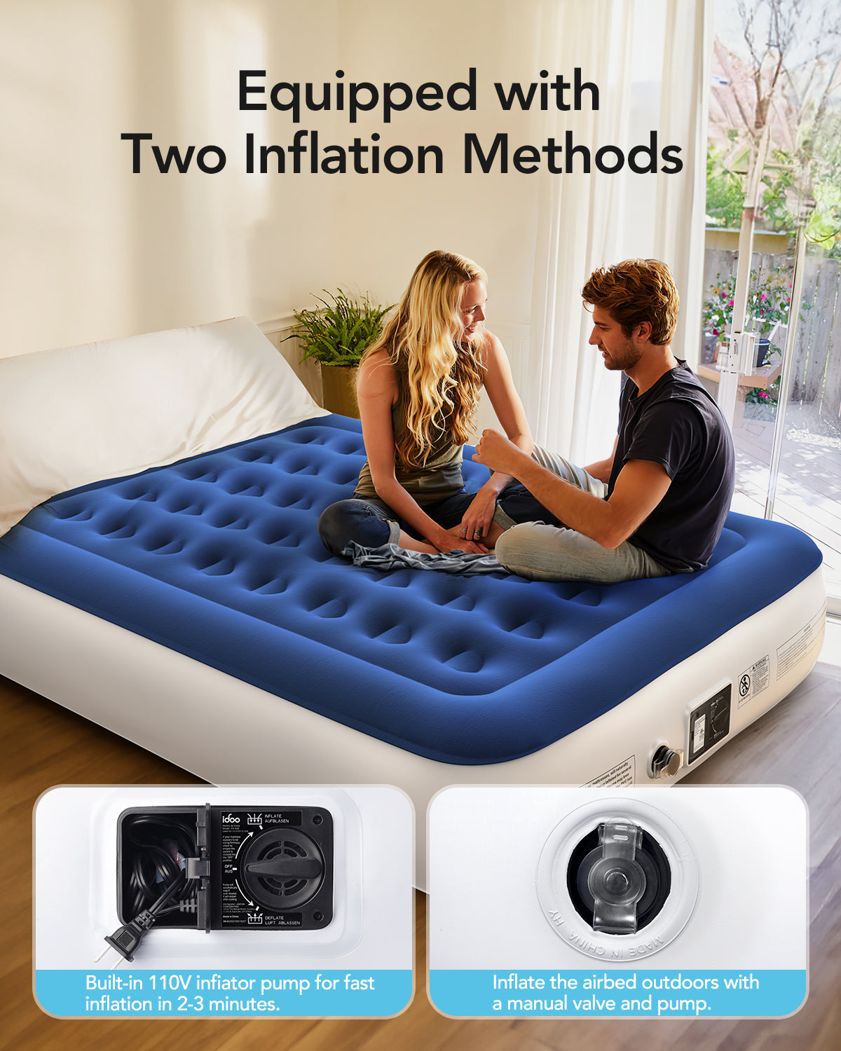 iDOO Queen Size Air Mattress, Inflatable Airbed with Built-in Pump - Air Bed by iDOO