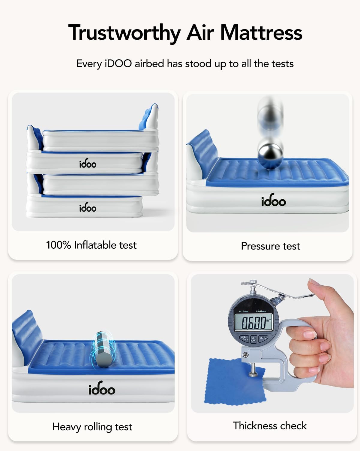 Queen Size 18" Air Mattress with Headboard - Air Bed by iDOO