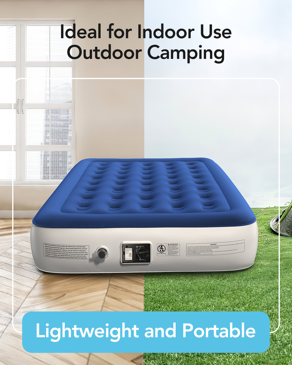 iDOO Queen Size Air Mattress, Inflatable Airbed with Built-in Pump - Air Bed by iDOO