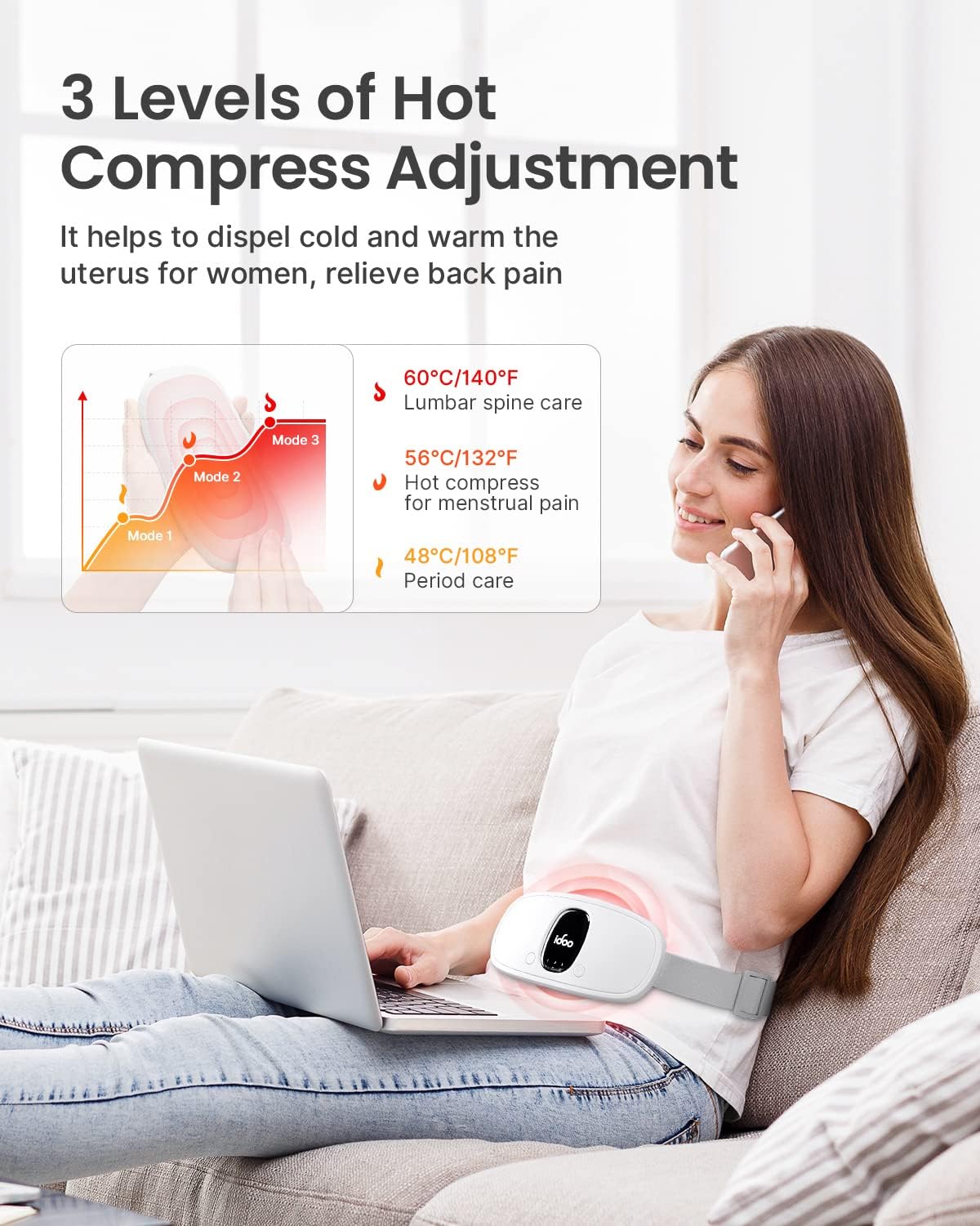 iDOO Portable Heating Pads for Cramps White - _wf_cus Best Seller cramps_CA heating pad by idoo