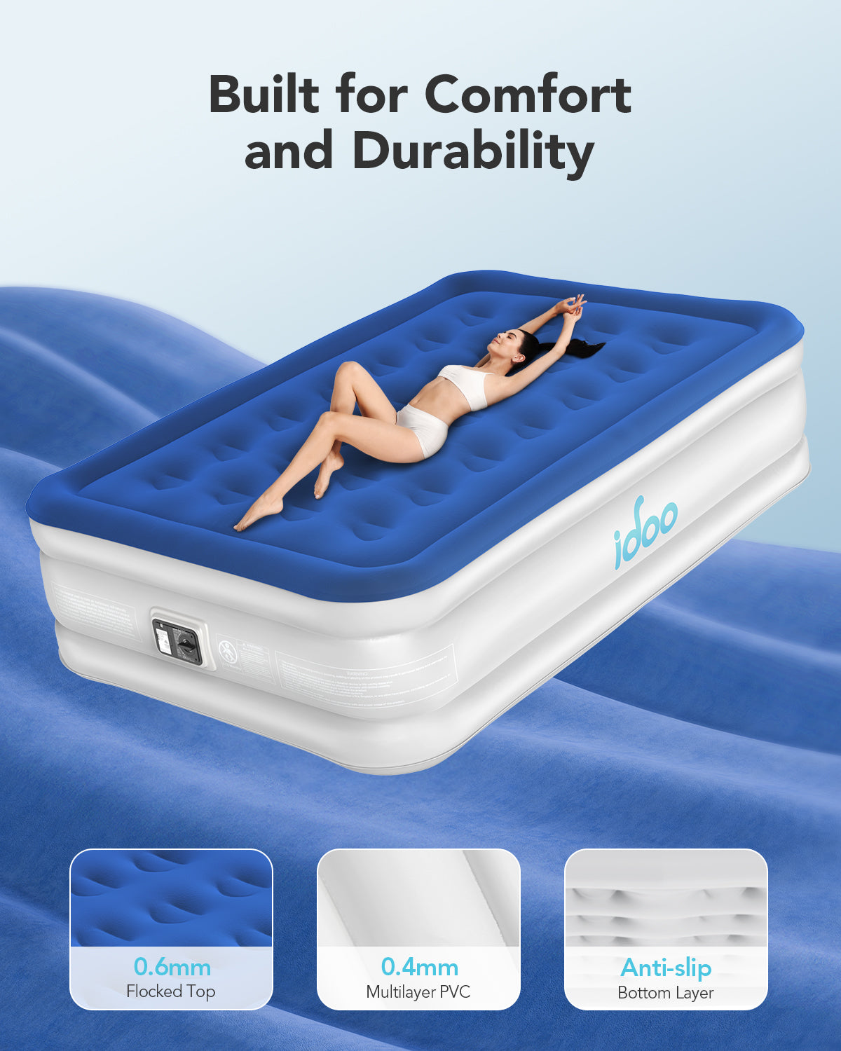 iDOO Air Mattress Full with Built in Pump Comfort Blow up Mattress P