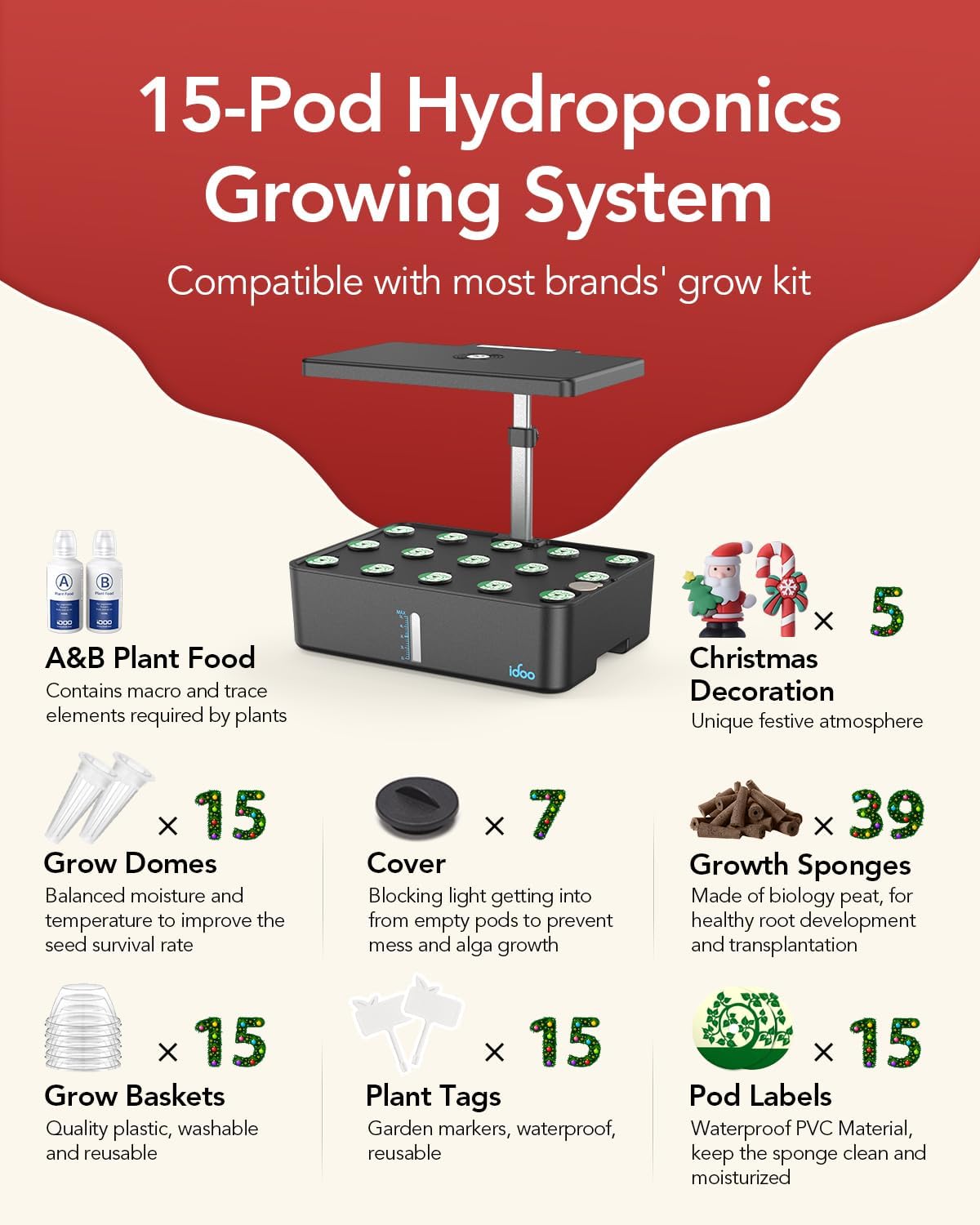 iDOO 15 Pods Indoor Herb Garden Kit - 15 Pods Hydroponic Growing System Hydroponic Growing Systems by iDOO