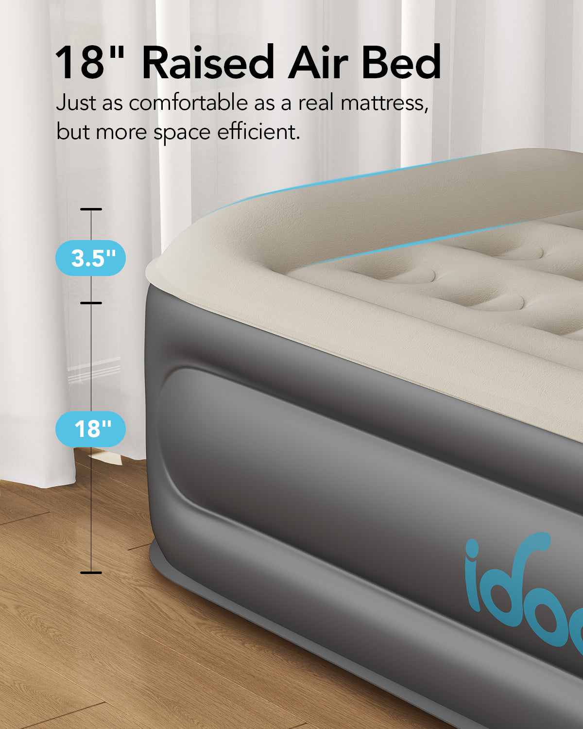 Twin Size 18" Air Mattress with 3.5" Integrated Pillow - Air Bed by idoo