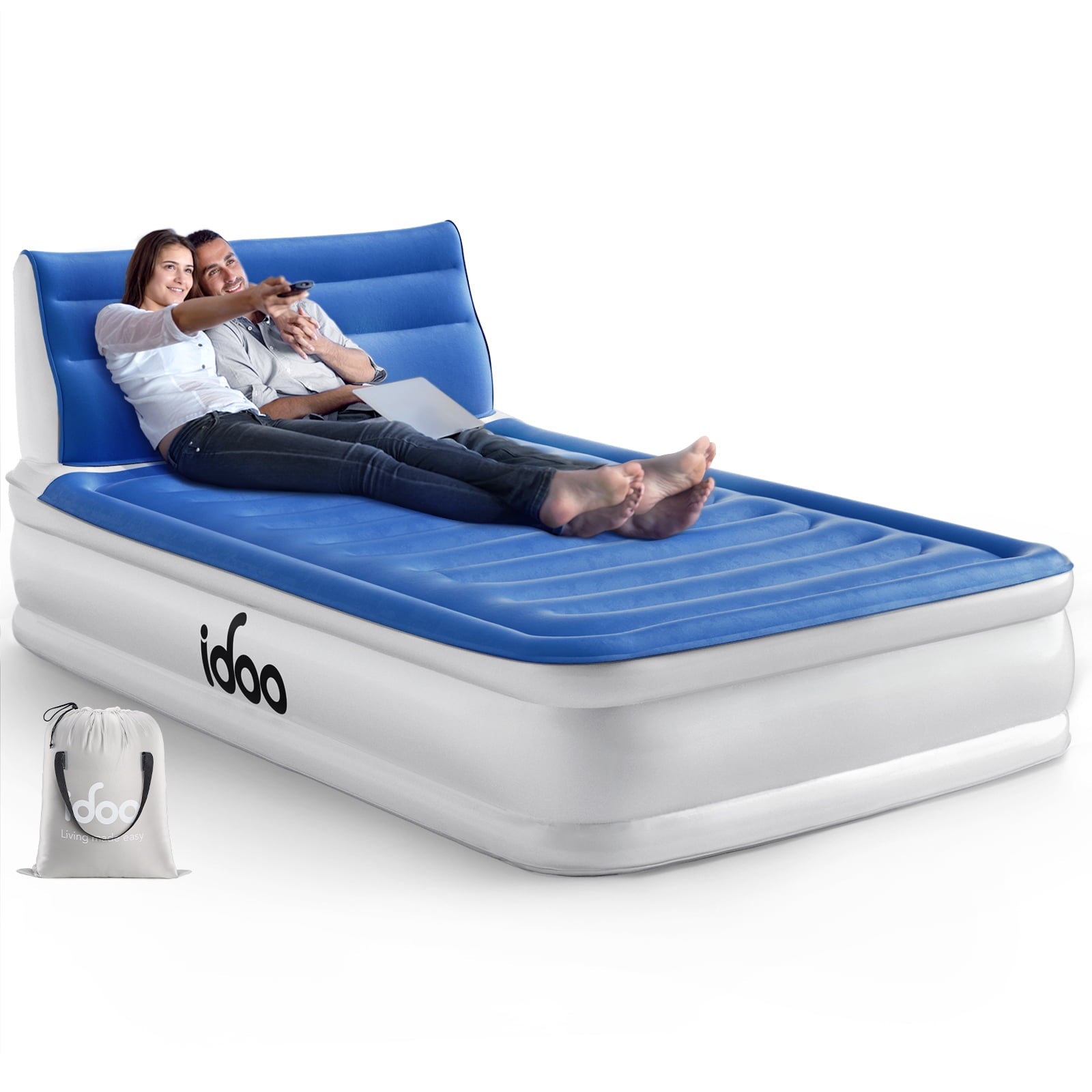iDOO Full Headboard Air Mattress, 15" Inflatable Bed with Built-in Pump, 700lbs Max - by iDOO
