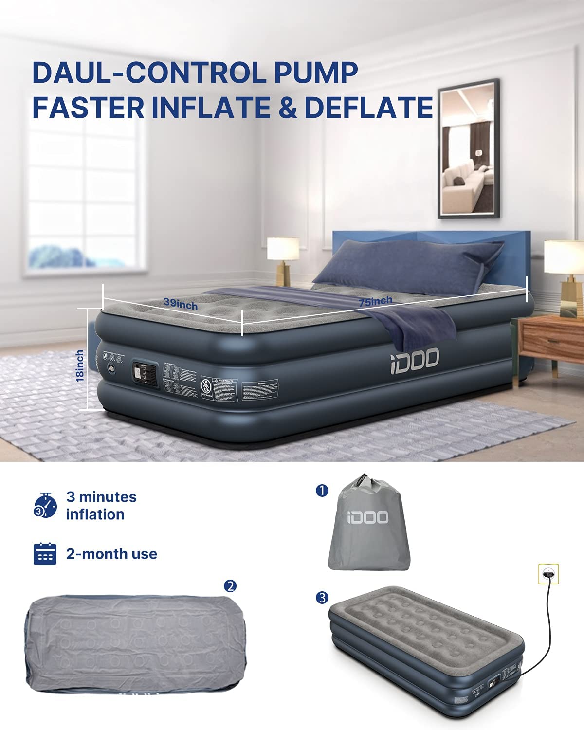 Twin Size 18" Air Mattress Premium+ - _wf_cus Air Bed Best Seller_AU BFD AU BFDpick Twin by idoogroup