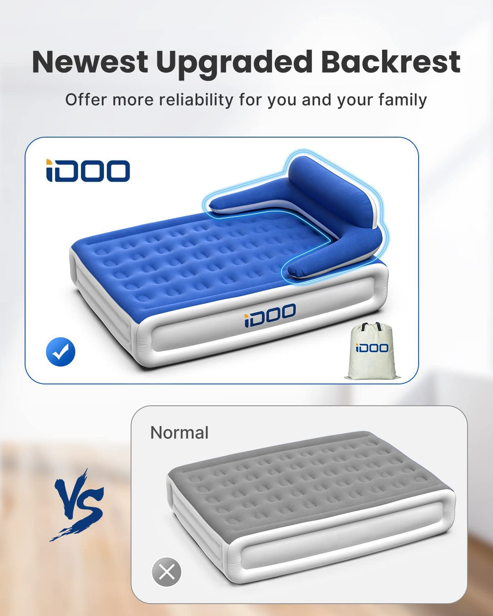 iDOO Air Mattress with Headboard, Queen Size Airbed with Builtin Pump