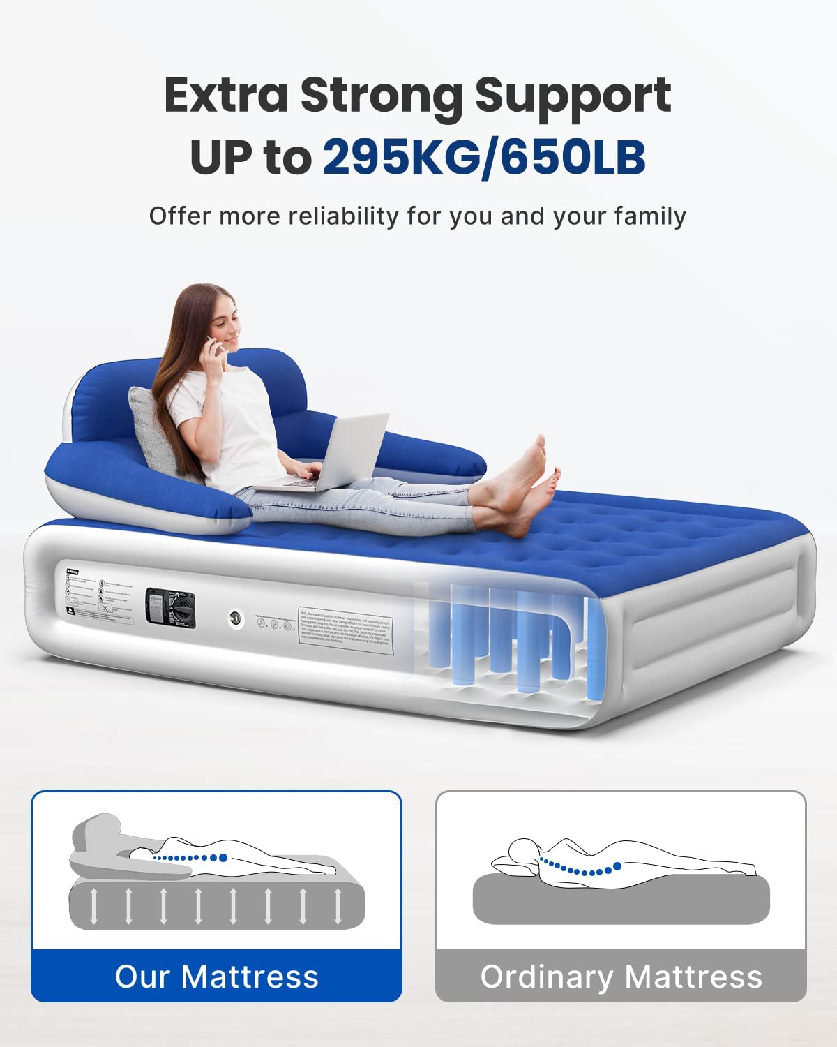 iDOO Air Mattress with Headboard, Queen Size Airbed with Built-in Pump - _wf_cus Air Bed by idoo