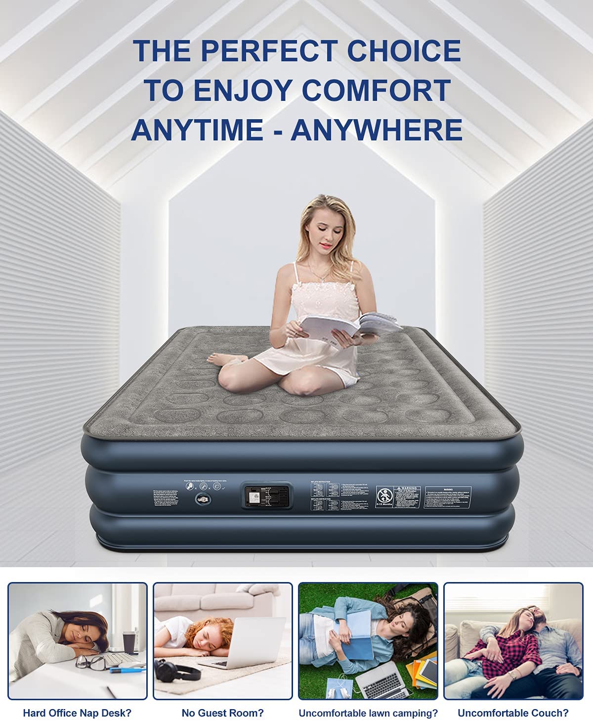 Queen Size 18" Air Mattress (Navy) Premium+ - _wf_cus Air Bed Best Seller queen by idoogroup