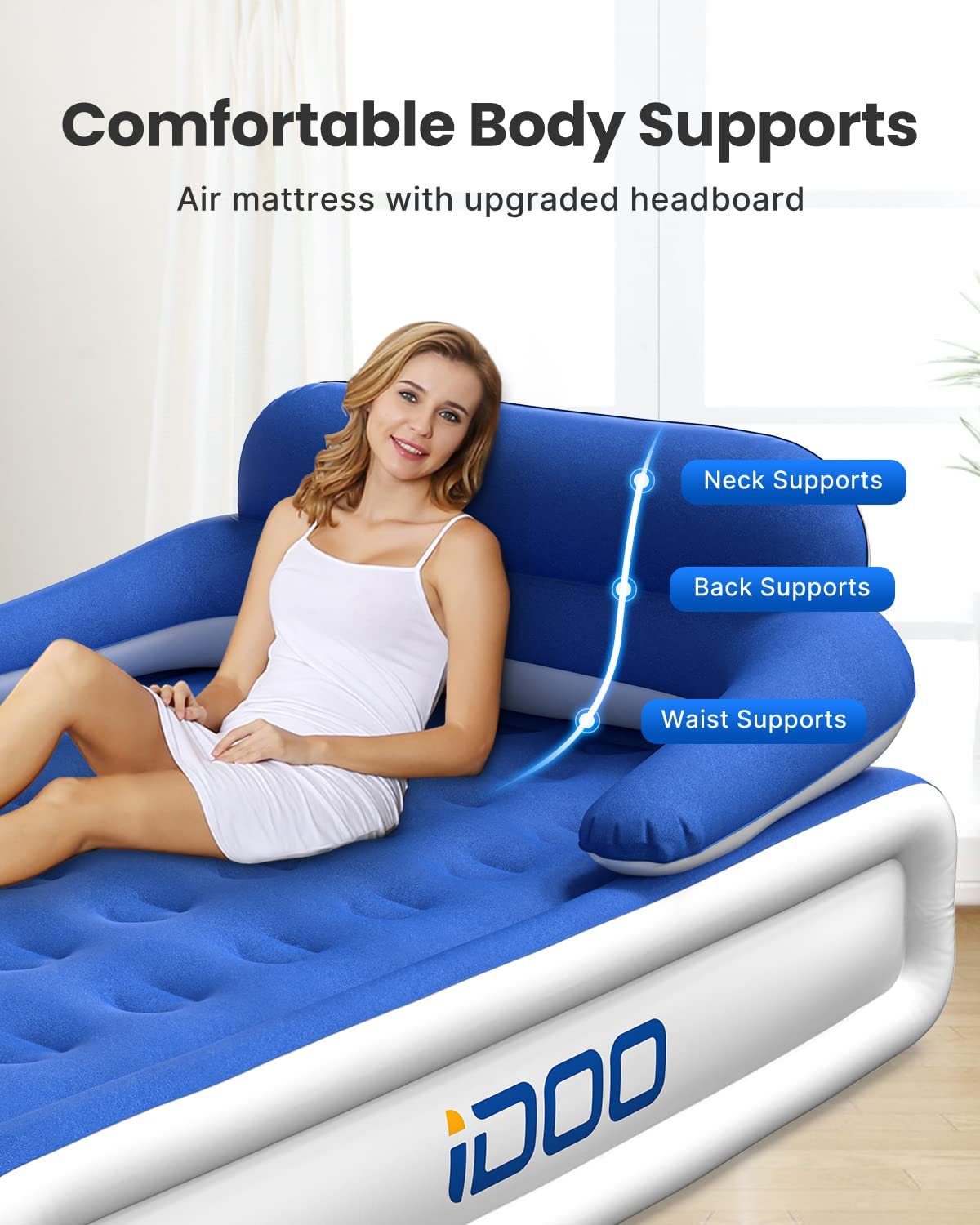 iDOO Air Mattress with Headboard, Queen Size Airbed with Built-in Pump - _wf_cus Air Bed by idoo