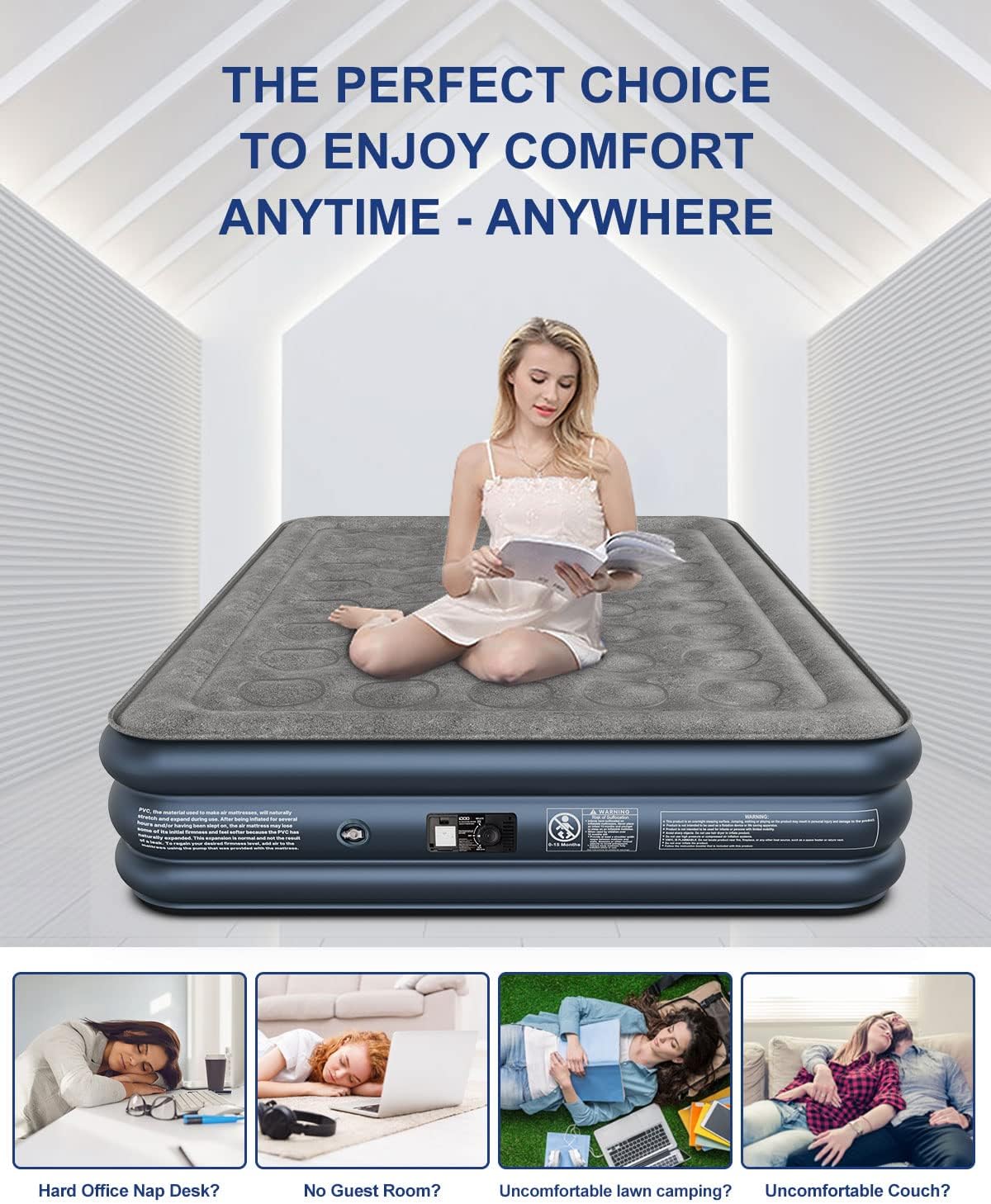 Queen Size 15" Inflatable Airbed with Built-in Pump - _wf_cus Air Bed Best Seller_CA queen by idoo
