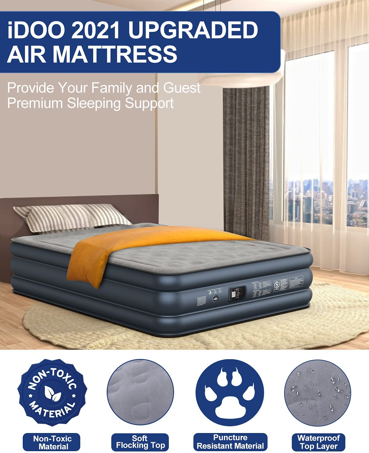 Queen Size 18" Air Mattress (Navy) Premium+ - _wf_cus Air Bed Best Seller queen by idoogroup